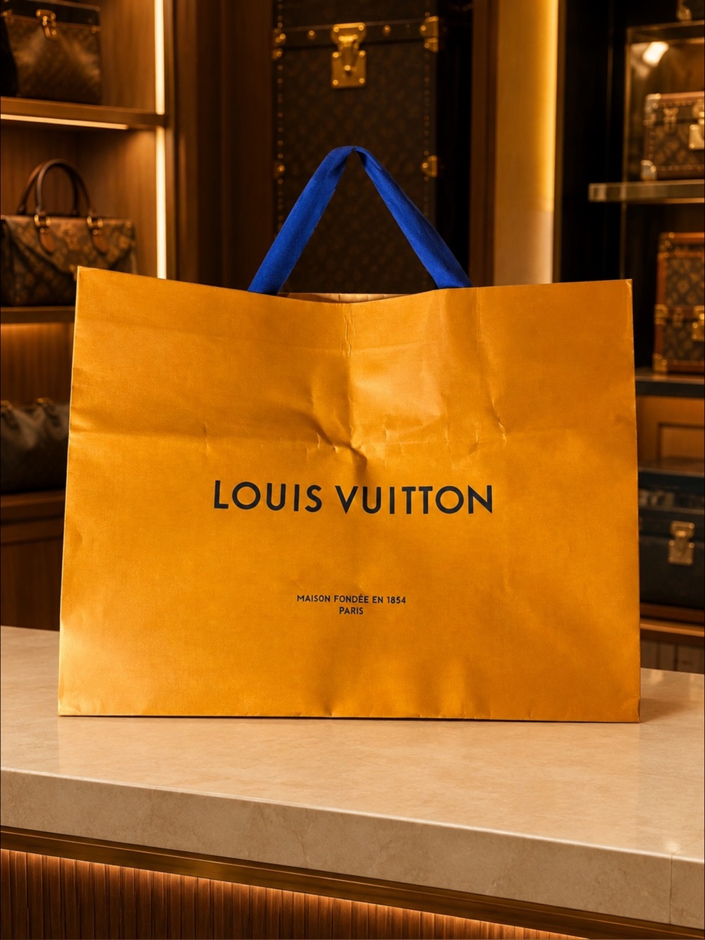Louis Vuitton Orange Tote with Blue Ribbon Handles